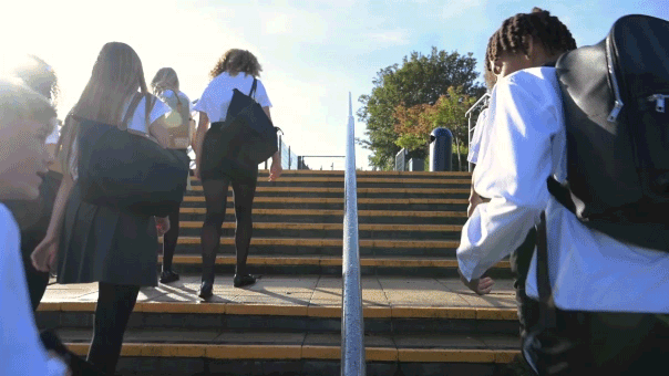 High school students walking