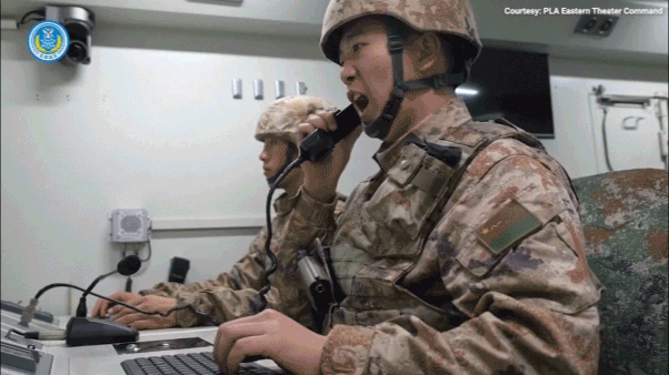 Rockets launching near Taiwan during Chinese military live-fire drills