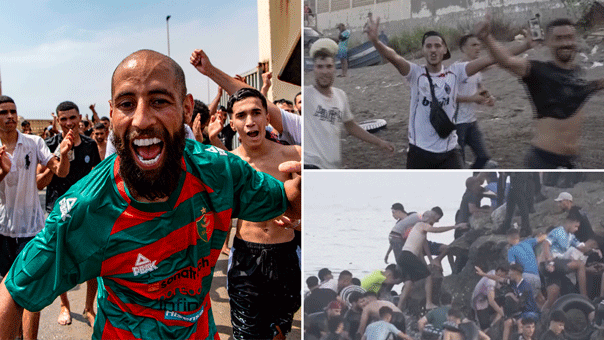 Migrants celebrate and cross into Spain's North African enclave of Ceuta from Morocco